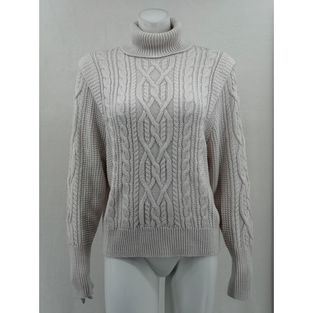 Skull Cashmere Sweater Womens Medium White Cable Knit Turtleneck‎ Fisherman Cozy